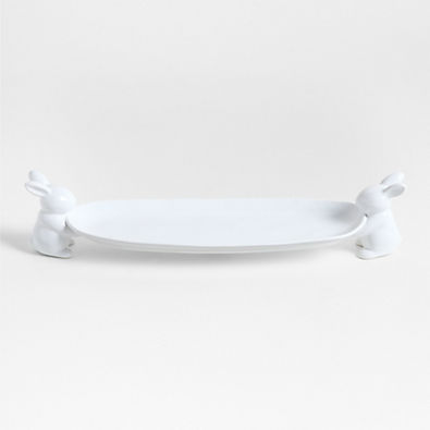 View White Ceramic Bunny Platter details