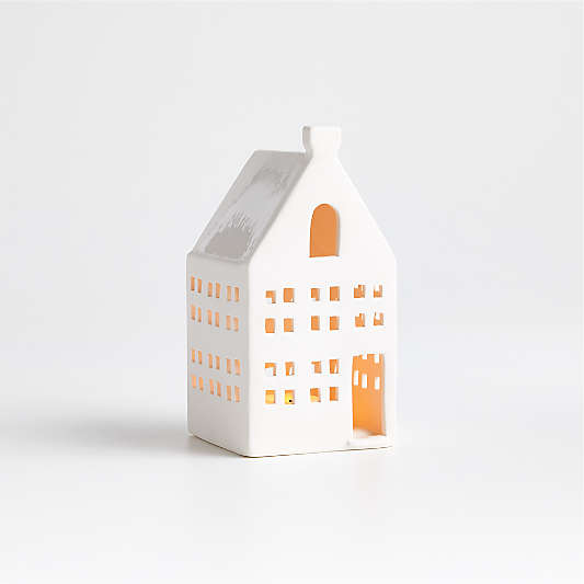 White Ceramic Christmas Houses 2023 Crate Barrel   Mini White Ceramic Holiday Canal House 