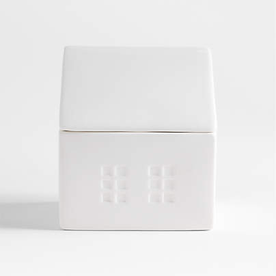 White Ceramic House 1-Wick Holiday Scented Candle - Balsam and Peppermint