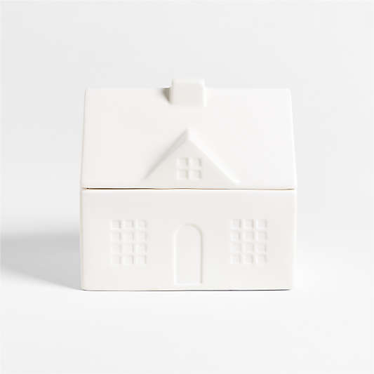 White Ceramic House 2-Wick Holiday Scented Candle - Balsam and Peppermint