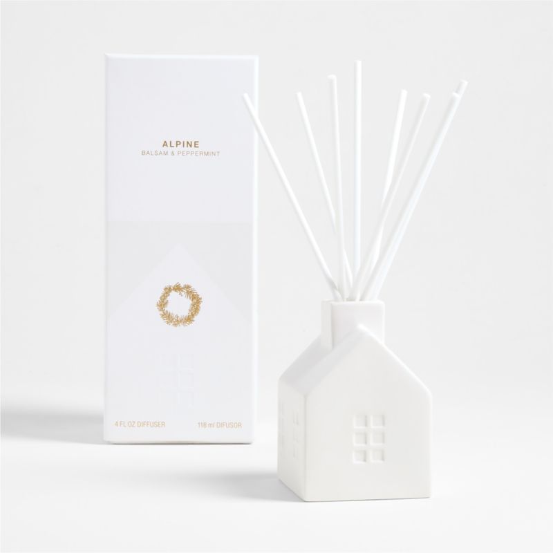 White Ceramic House Holiday Scented Reed Diffuser - Balsam and Peppermint - image 0 of 5