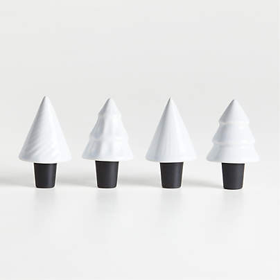 White Ceramic Tree Wine Stoppers, Set of 4