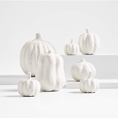 Decorative White Pumpkins, Set of 7
