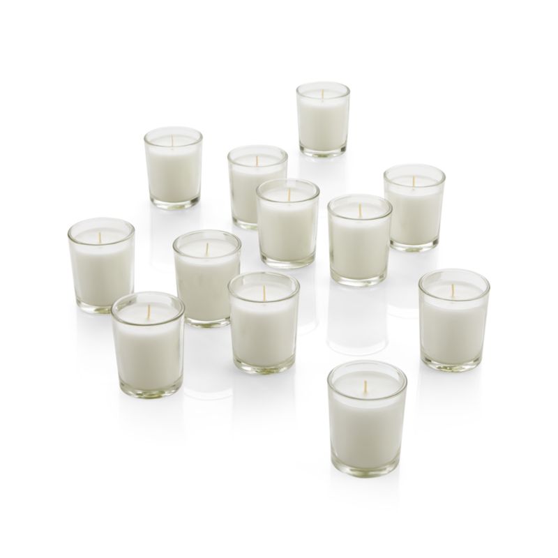 White Glass Votive Candles, Set of 12