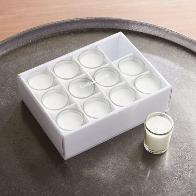 White Glass Votive Candles, Set of 12