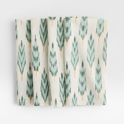 View White Ikat Printed Linen Napkins, Set of 4 details