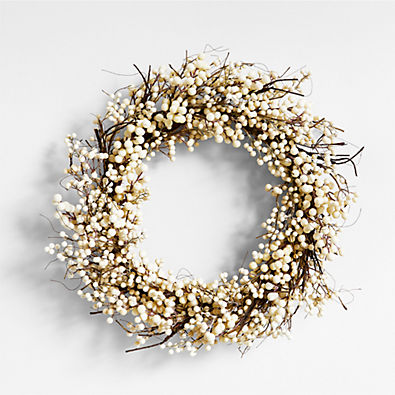 View Faux White Ilex Berry Wreath 30" details