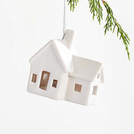 White Light-Up Ceramic House Ornament