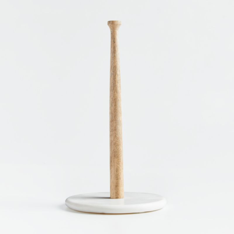 White Marble and Wood Paper Towel Holder