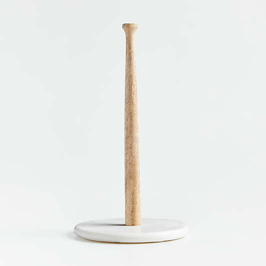 White Marble and Wood Paper Towel Holder