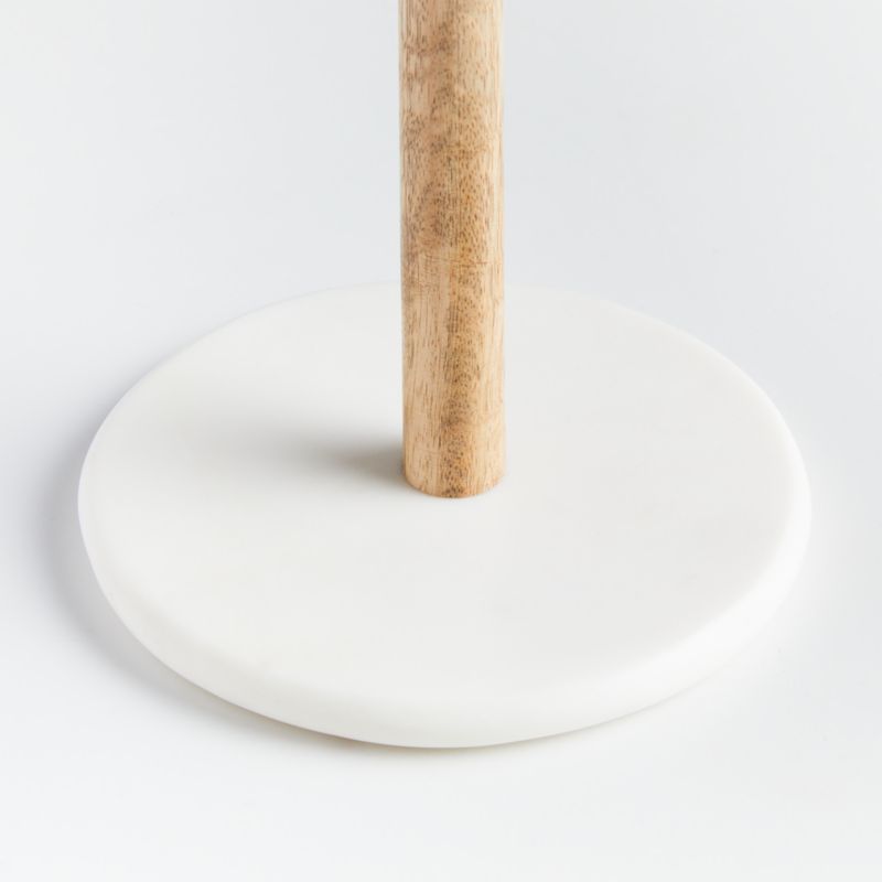 White Marble and Wood Paper Towel Holder