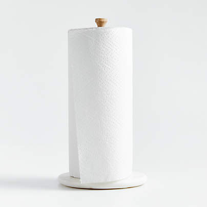 White Marble and Wood Paper Towel Holder