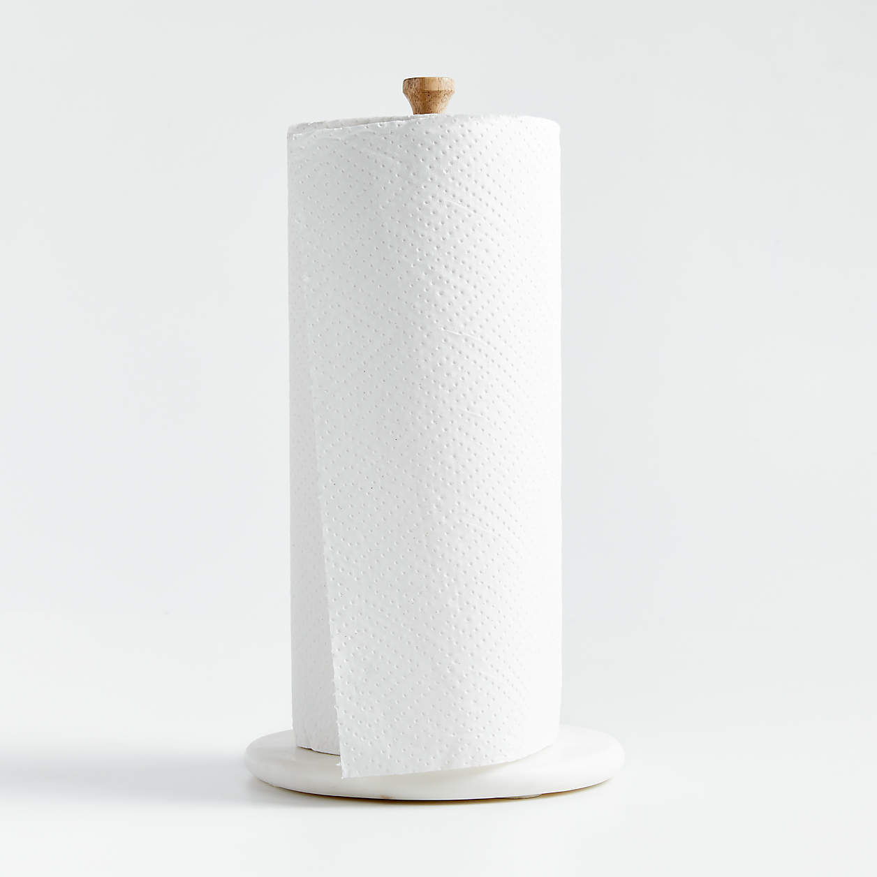 White Marble and Wood Paper Towel Holder