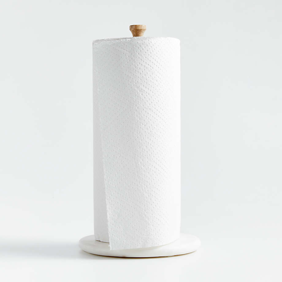 Paper Towel Holder / Kitchen Roll Holder From Leather, Wood, Rounded Ends 