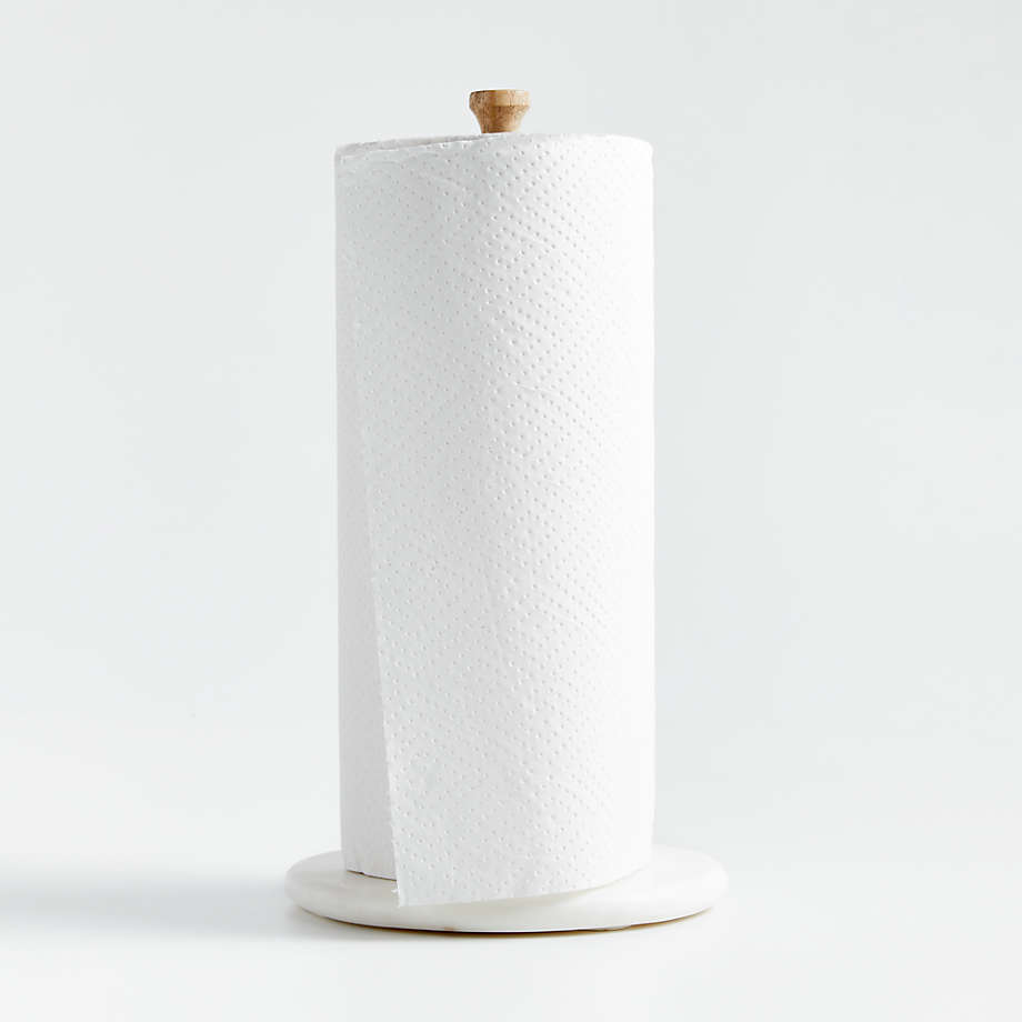 White Marble and Wood Paper Towel Holder + Reviews | Crate & Barrel