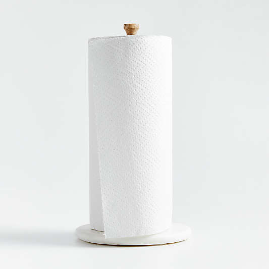 White Marble and Wood Paper Towel Holder