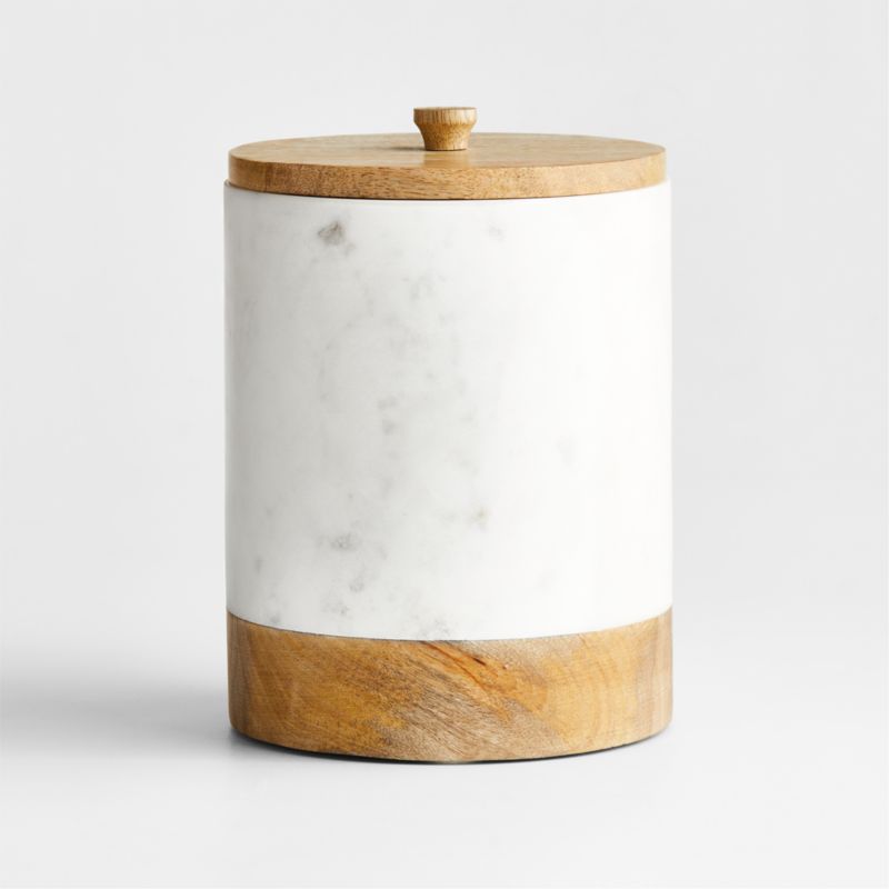 Large White Marble Canister with Wood Lid - image 0 of 5