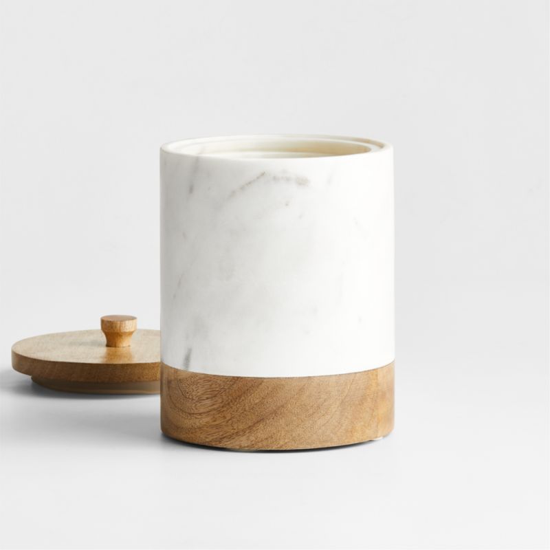 Medium White Marble Canister with Wood Lid - image 2 of 5