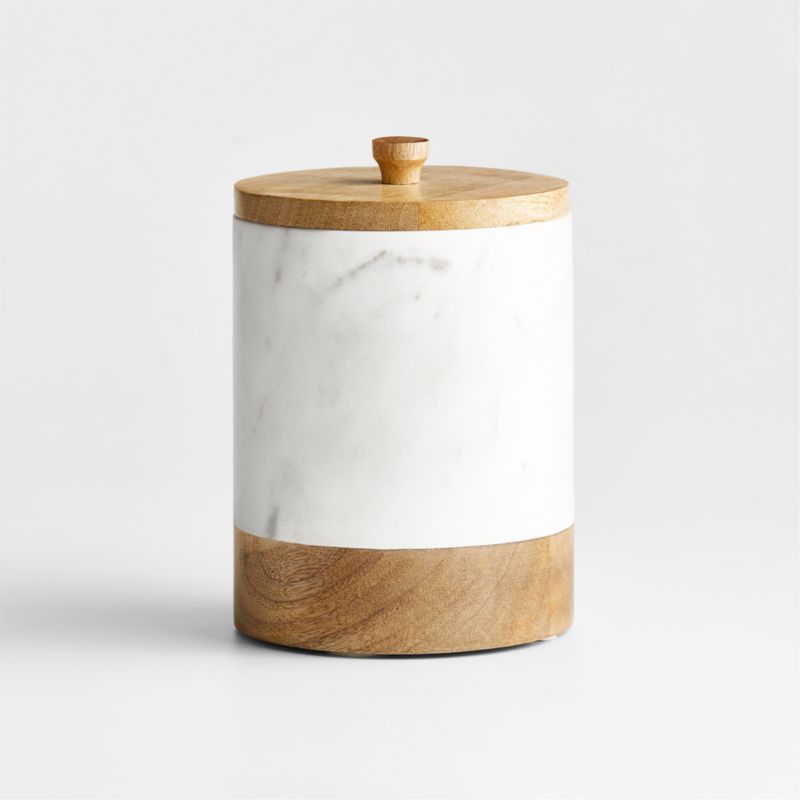 Medium White Marble Canister with Wood Lid - image 0 of 5