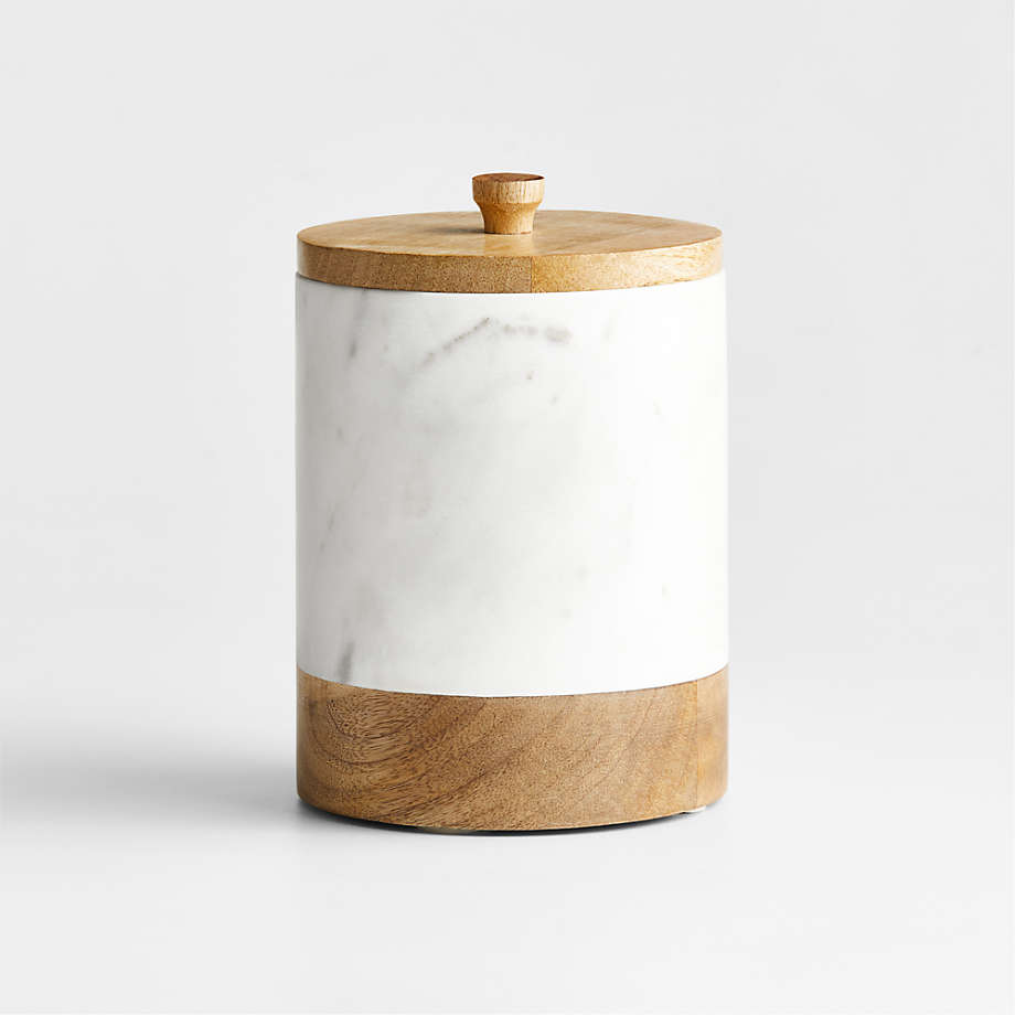 Medium White Marble Kitchen Canister with Wood Lid + Reviews Crate