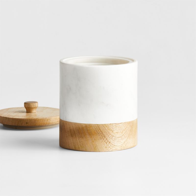 Small White Marble Canister with Wood Lid - image 2 of 5