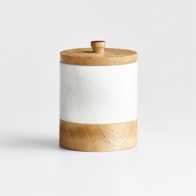 Small White Marble Canister with Wood Lid - image 0 of 5