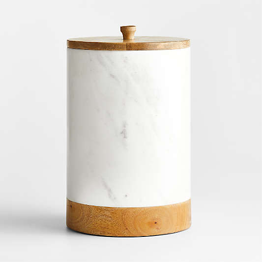 Extra-Large 5-Lb. White Marble Canister with Wood Lid