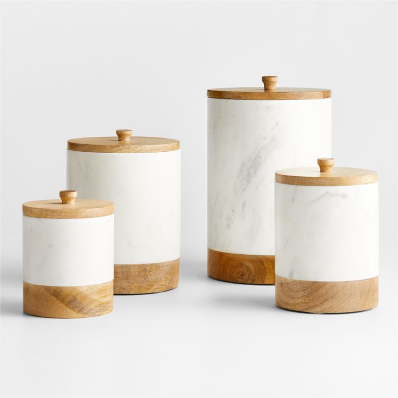 White Marble and Wood Canister Set + Reviews | Crate & Barrel