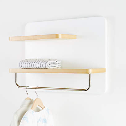 White And Natural Wood Shelf With Rod, Wood And White Shelves