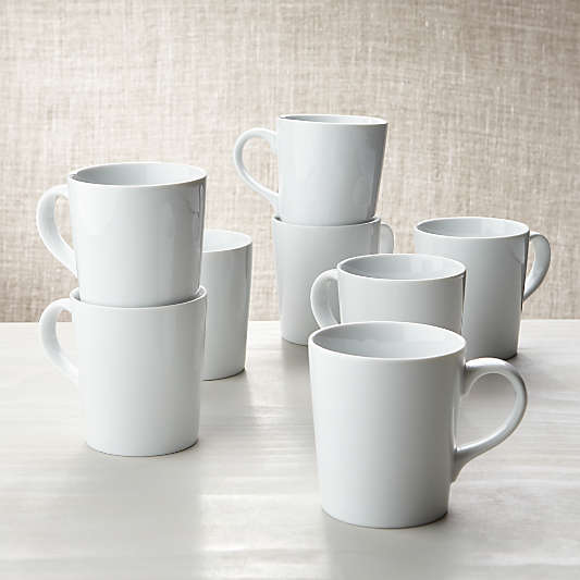 White Porcelain Coffee Mugs, Set of 8