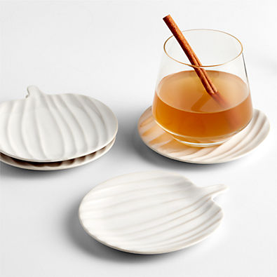 View White Ceramic Pumpkin Coasters, Set of 4 details