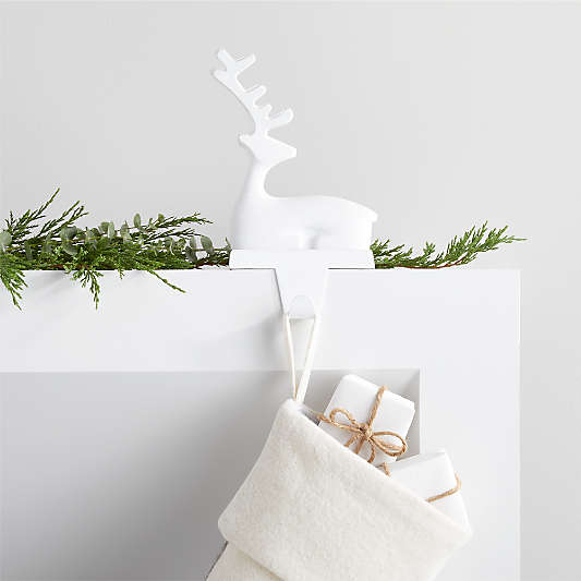 White Sitting Reindeer Christmas Stocking Holder