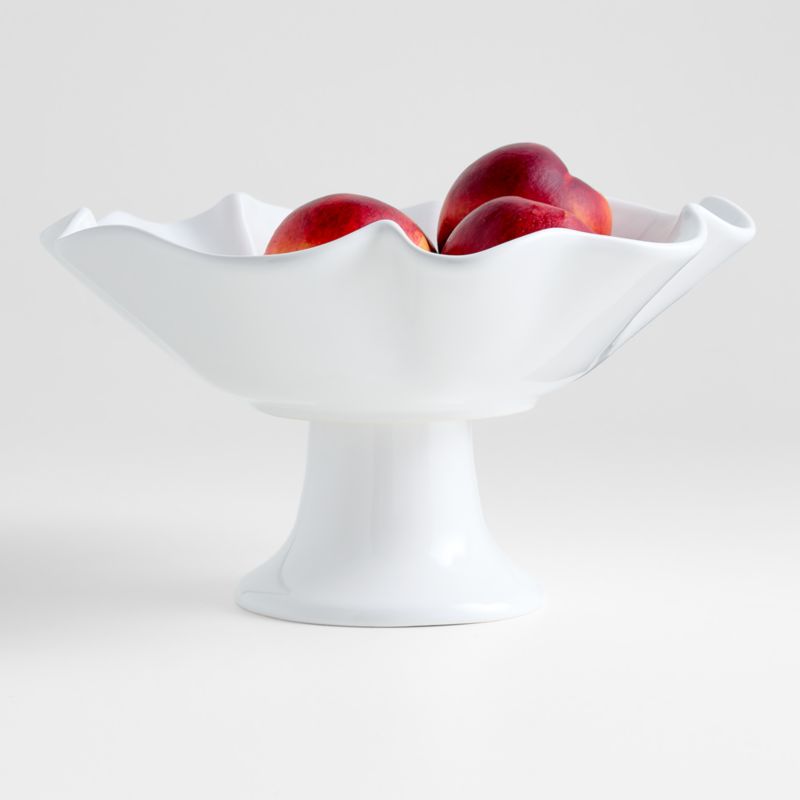 White Ruffle 12" Earthenware Pedestal Bowl - image 0 of 4