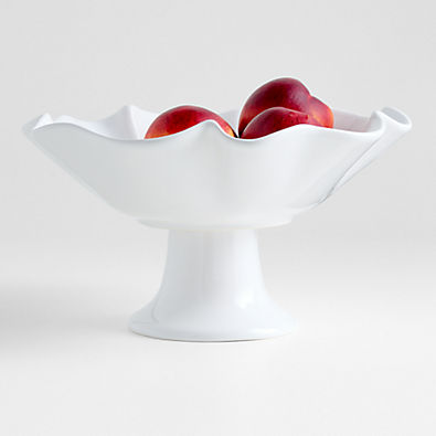 View White Ruffle 12" Earthenware Pedestal Bowl details