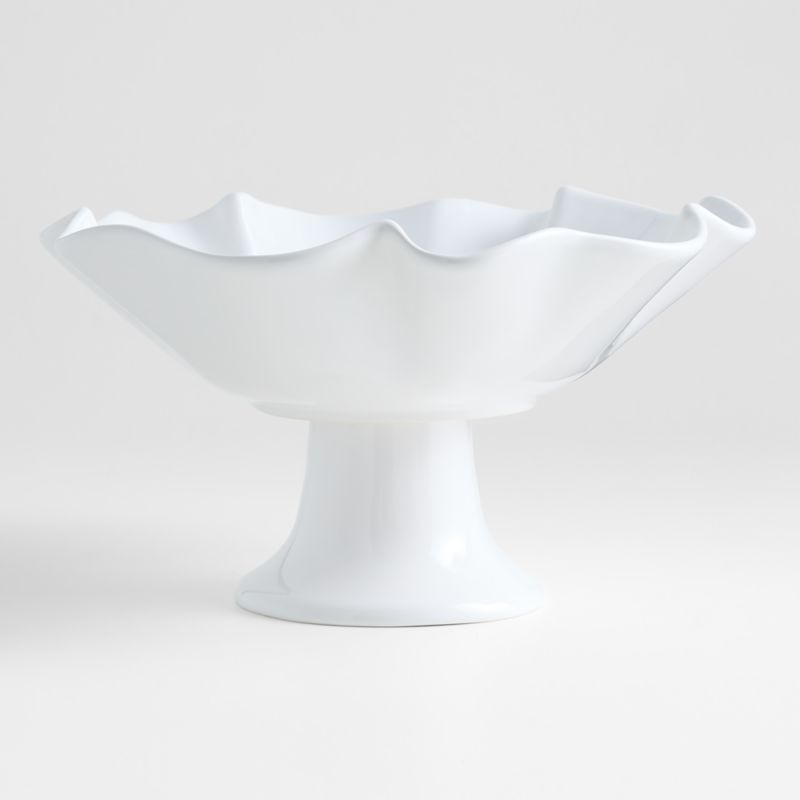 White Ruffle 12" Earthenware Pedestal Bowl - image 3 of 4