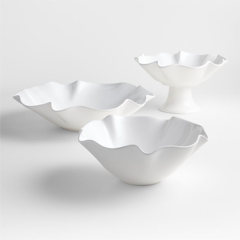 White Ruffle 12" Earthenware Pedestal Bowl - image 1 of 4