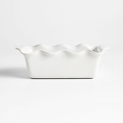 View White Ruffle Ceramic Bread Loaf Pan details