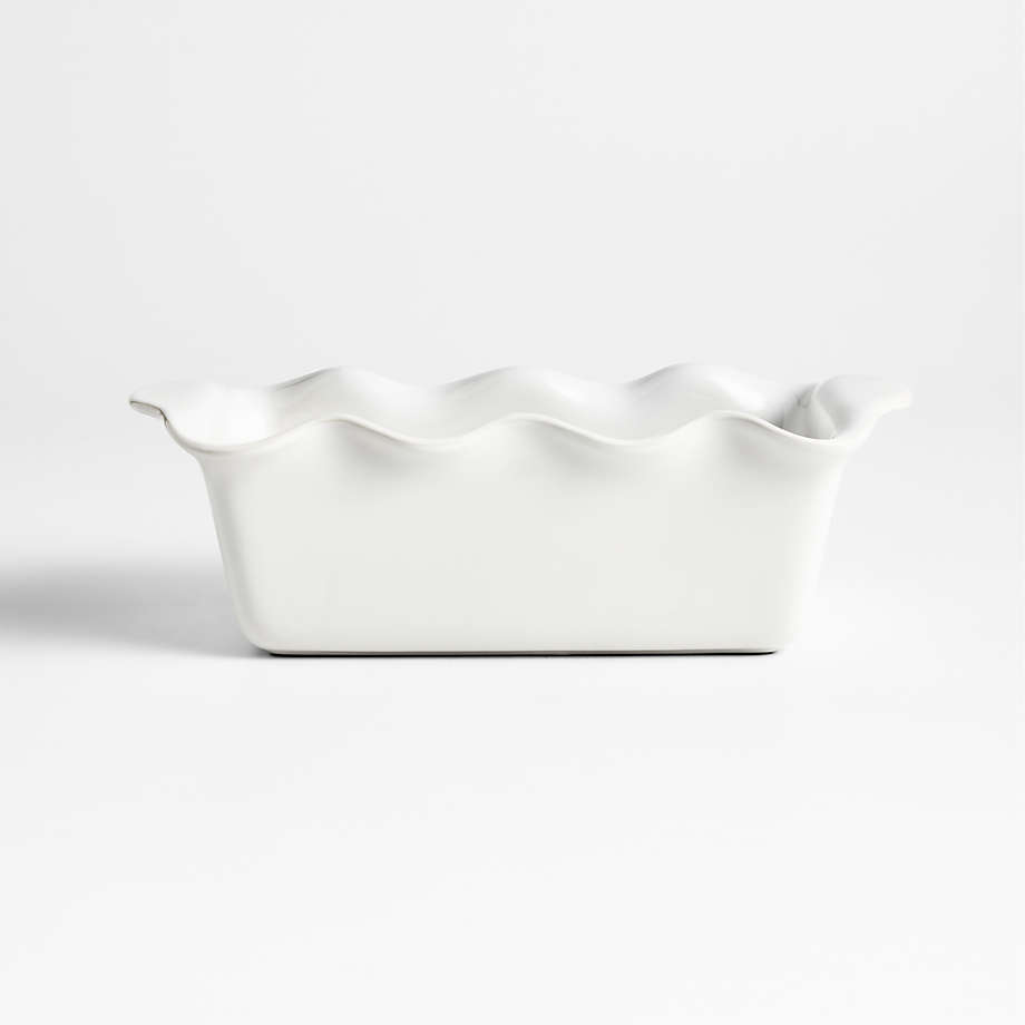 White Ruffled Ceramic Bread Loaf Pan + Reviews | Crate & Barrel