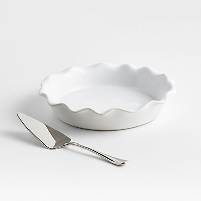 View White Ruffle Pie Dish Server Set details