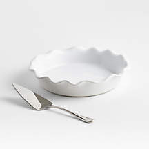White Ruffle Pie Dish Server Set | Crate & Barrel