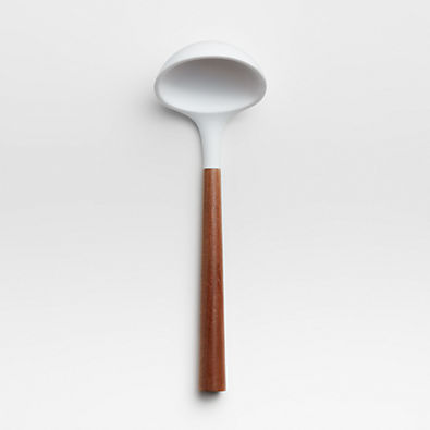 View White Silicone Ladle with Acacia Wood Handle details