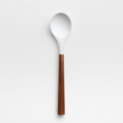 View White Silicone Spoon with Acacia Wood Handle details