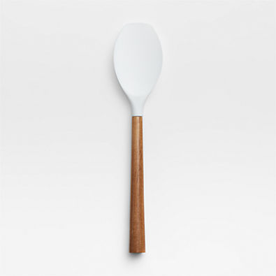 View White Silicone Spoonula with Acacia Wood Handle details