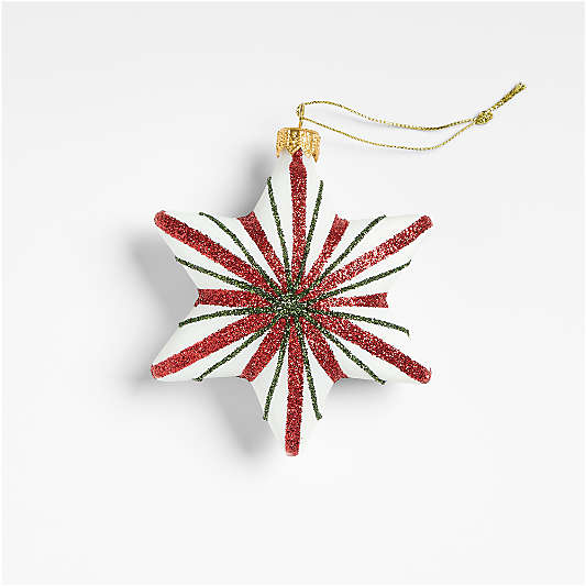 European White Star with Stripes Christmas Tree Ornament