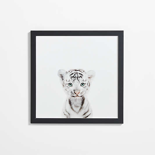 Baby White Tiger Black Wood Framed Wall Art Print