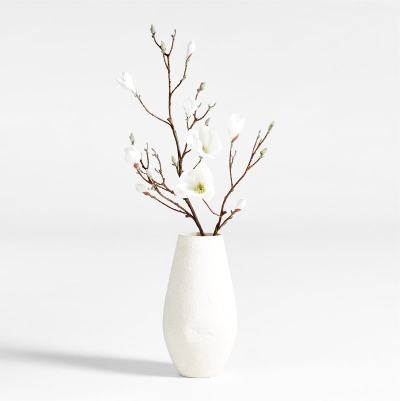 Faux Magnolia Branch Arrangement in White Textured Ceramic Vase 17"