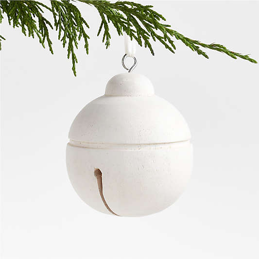 White Wood Jingle Bell Christmas Tree Ornament