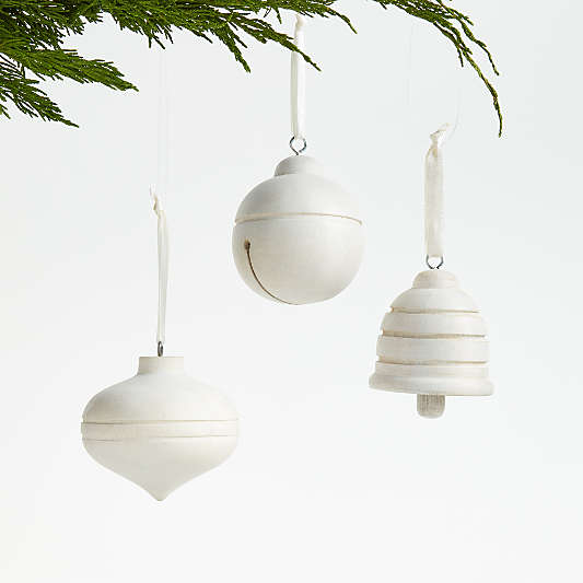 White Wood Christmas Tree Ornaments, Set of 3