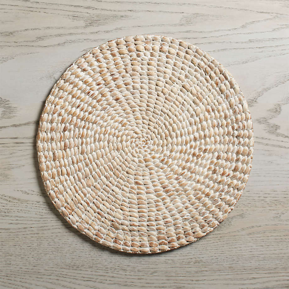 Whitewashed Water Hyacinth Woven Round Placemat + Reviews | Crate & Barrel