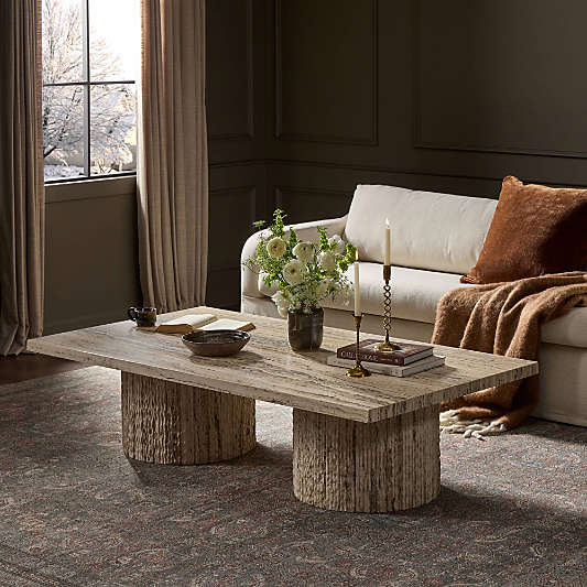 Whitmore White Travertine 65" Rectangular Coffee Table